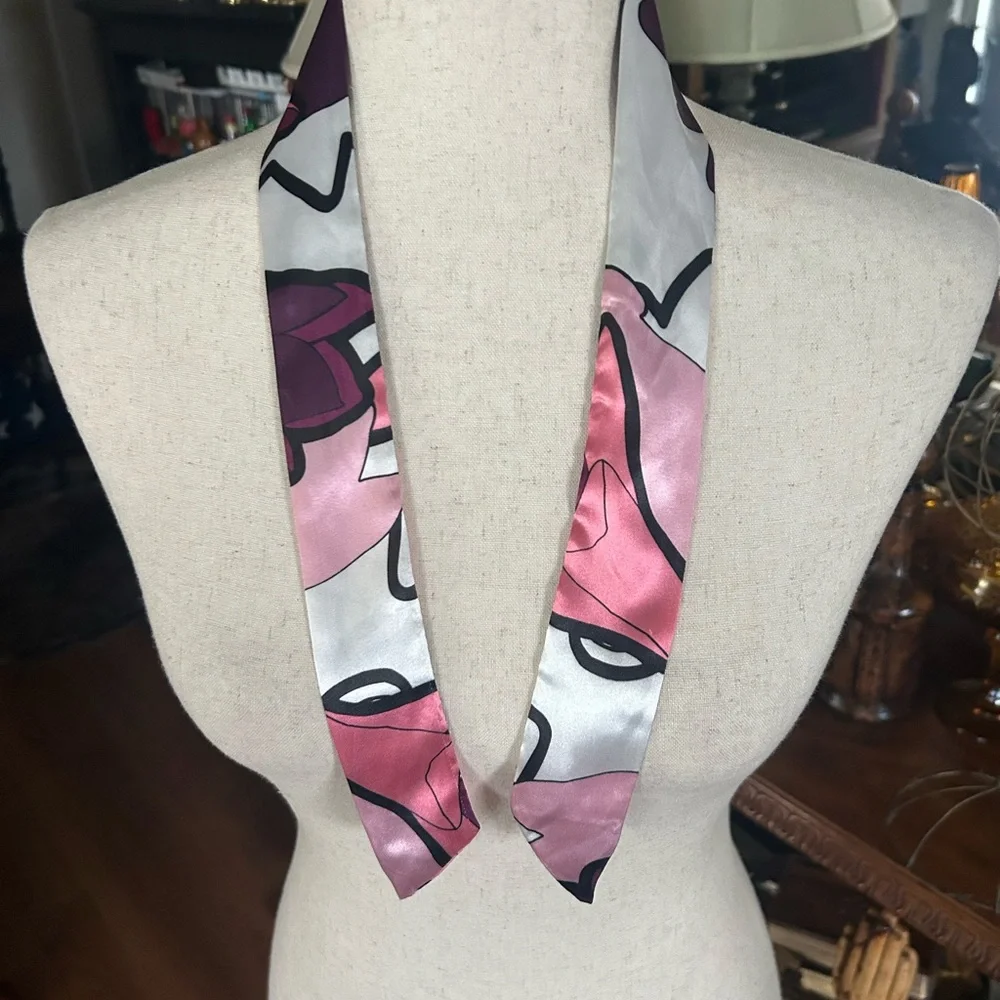 Pink Black and White Silky Scarf